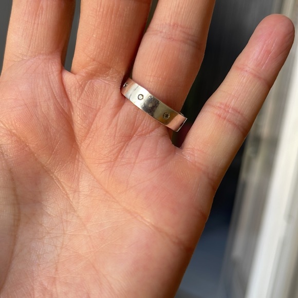 Polished Sterling Silver Ring with 8 Solitaire Diamonds - Picture 2 of 3